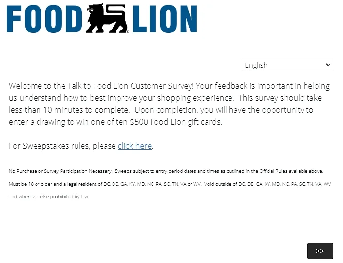talktofoodlion.com survey homepage